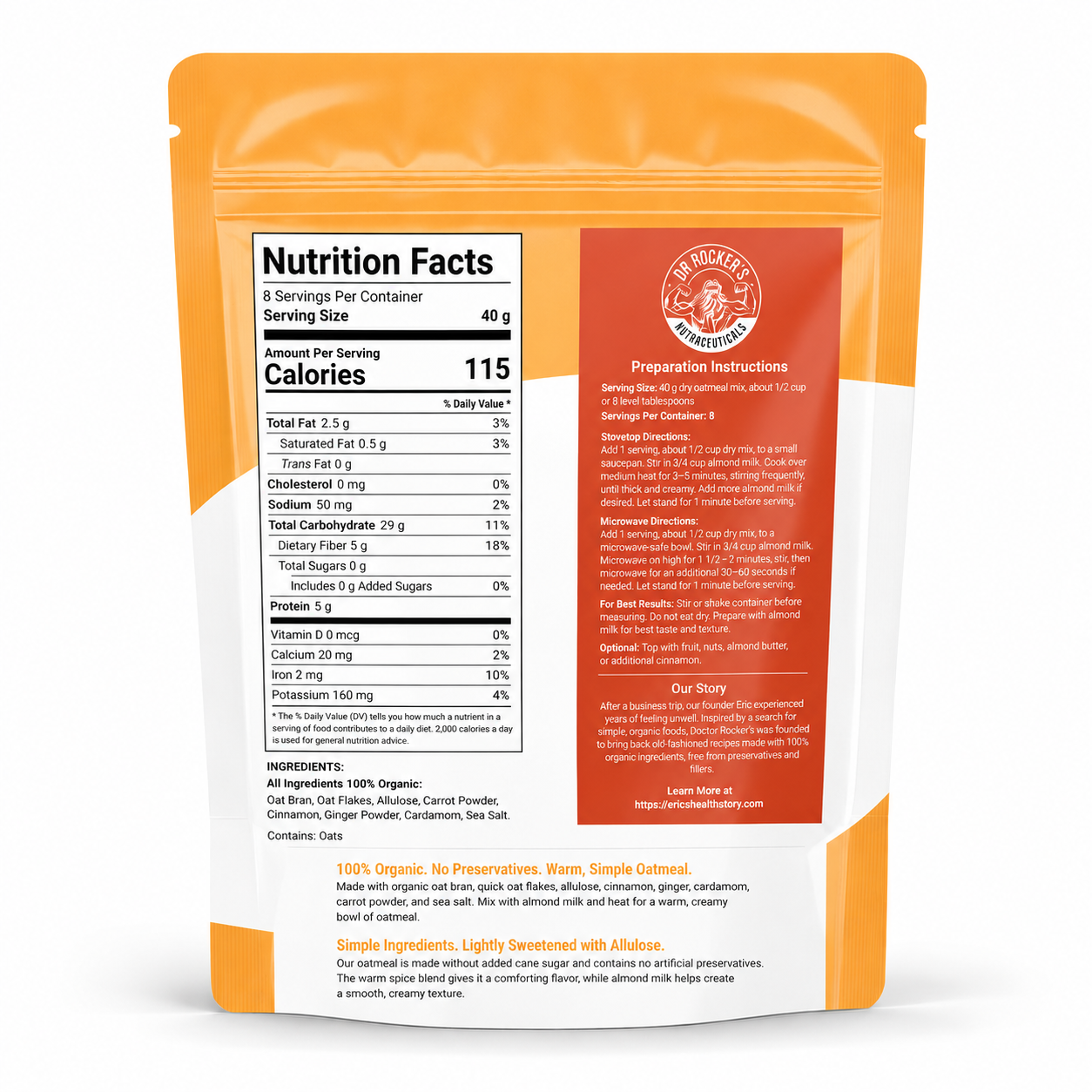 100% ORGANIC SUGAR FREE OATMEAL